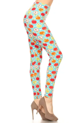 Women's PLUS Apple Pattern Printed Leggings - Red Orange Green