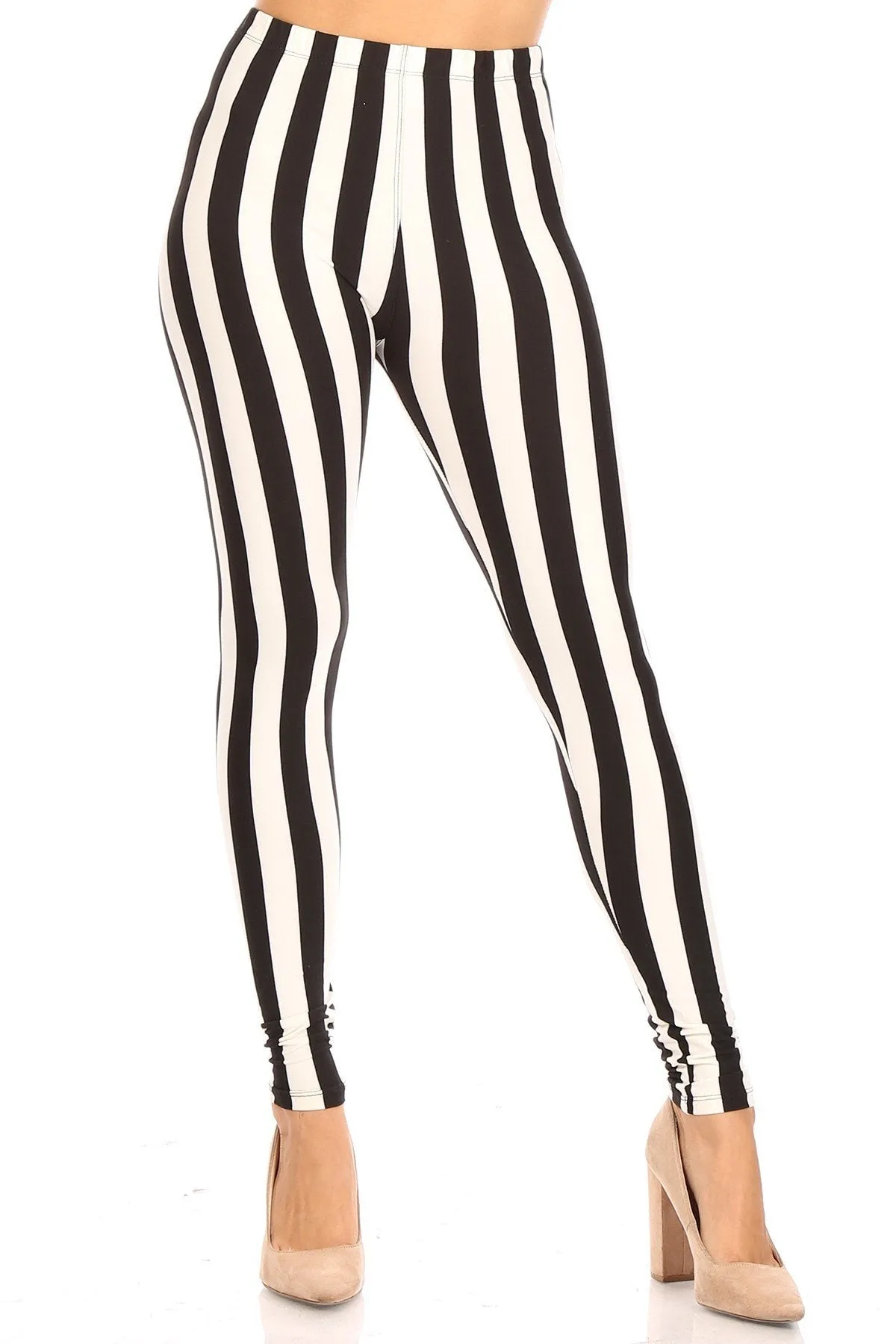 Women's Plus Black Stripes with Elastic Waist Pattern Printed Leggings