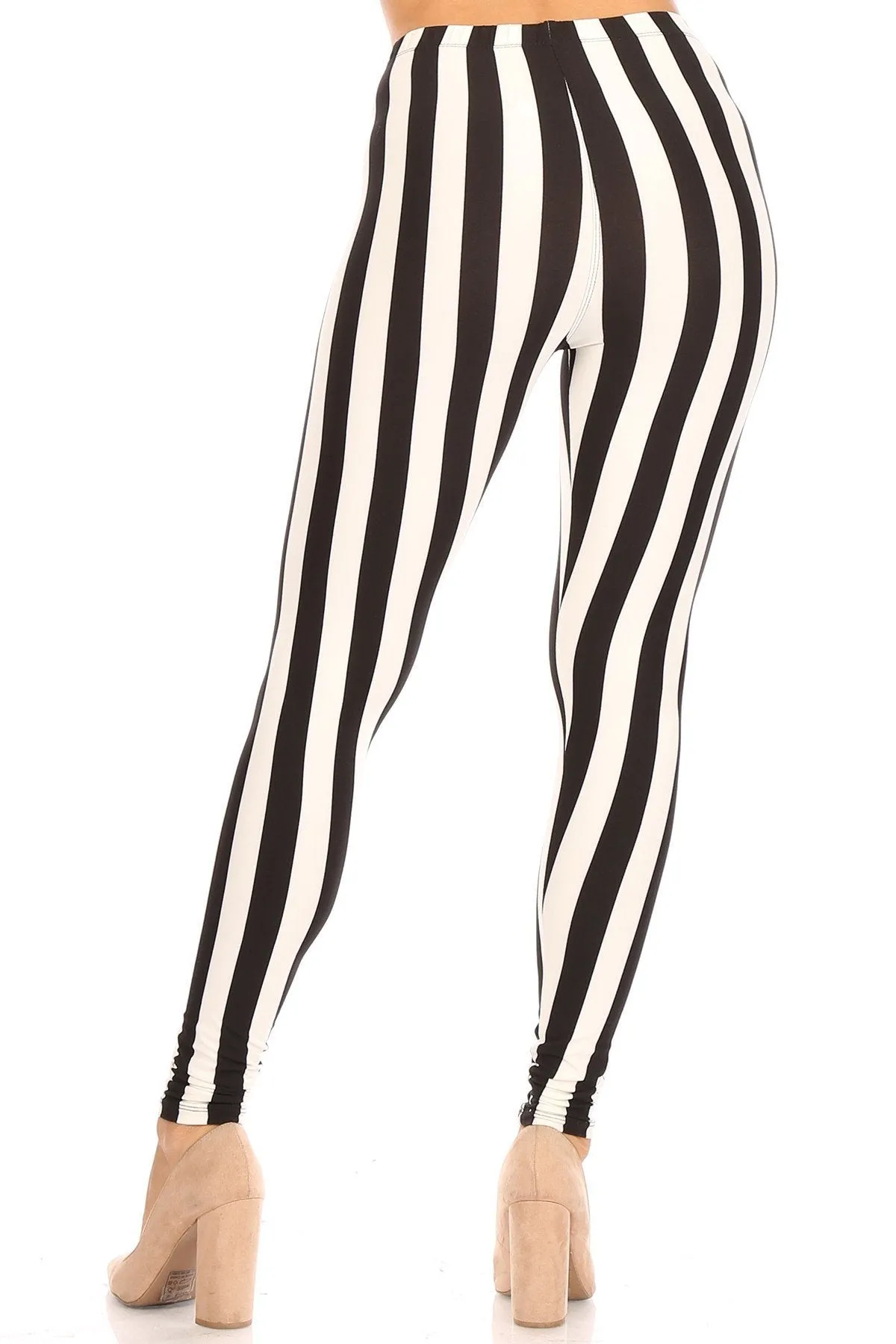 Women's Plus Black Stripes with Elastic Waist Pattern Printed Leggings