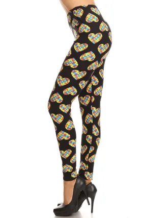 Women's Plus Heart Autism Jigsaw Puzzles Pattern Printed Leggings