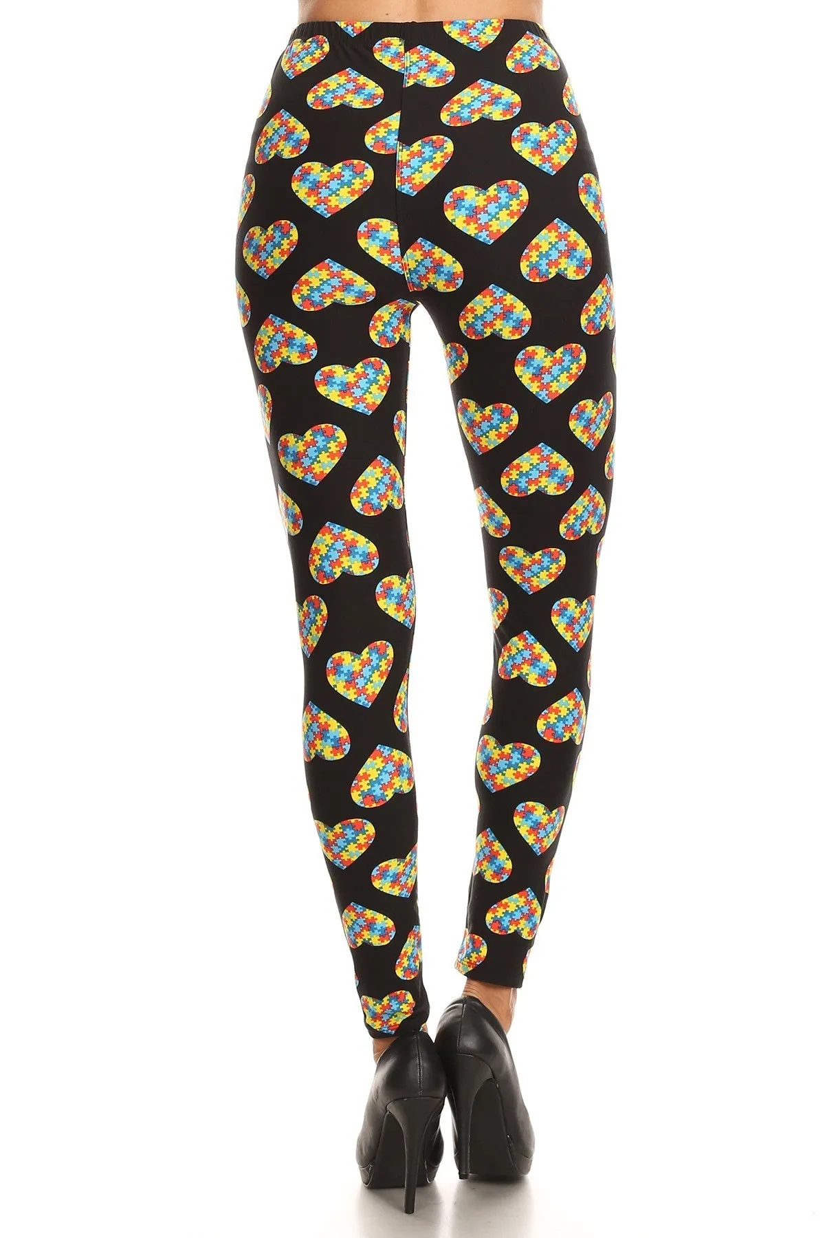 Women's Plus Heart Autism Jigsaw Puzzles Pattern Printed Leggings