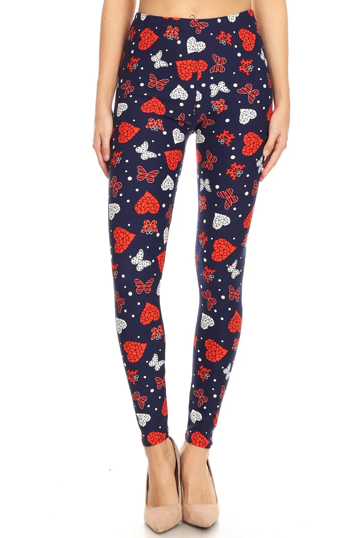 Women's Plus Heart Butterfly Pattern Printed Leggings