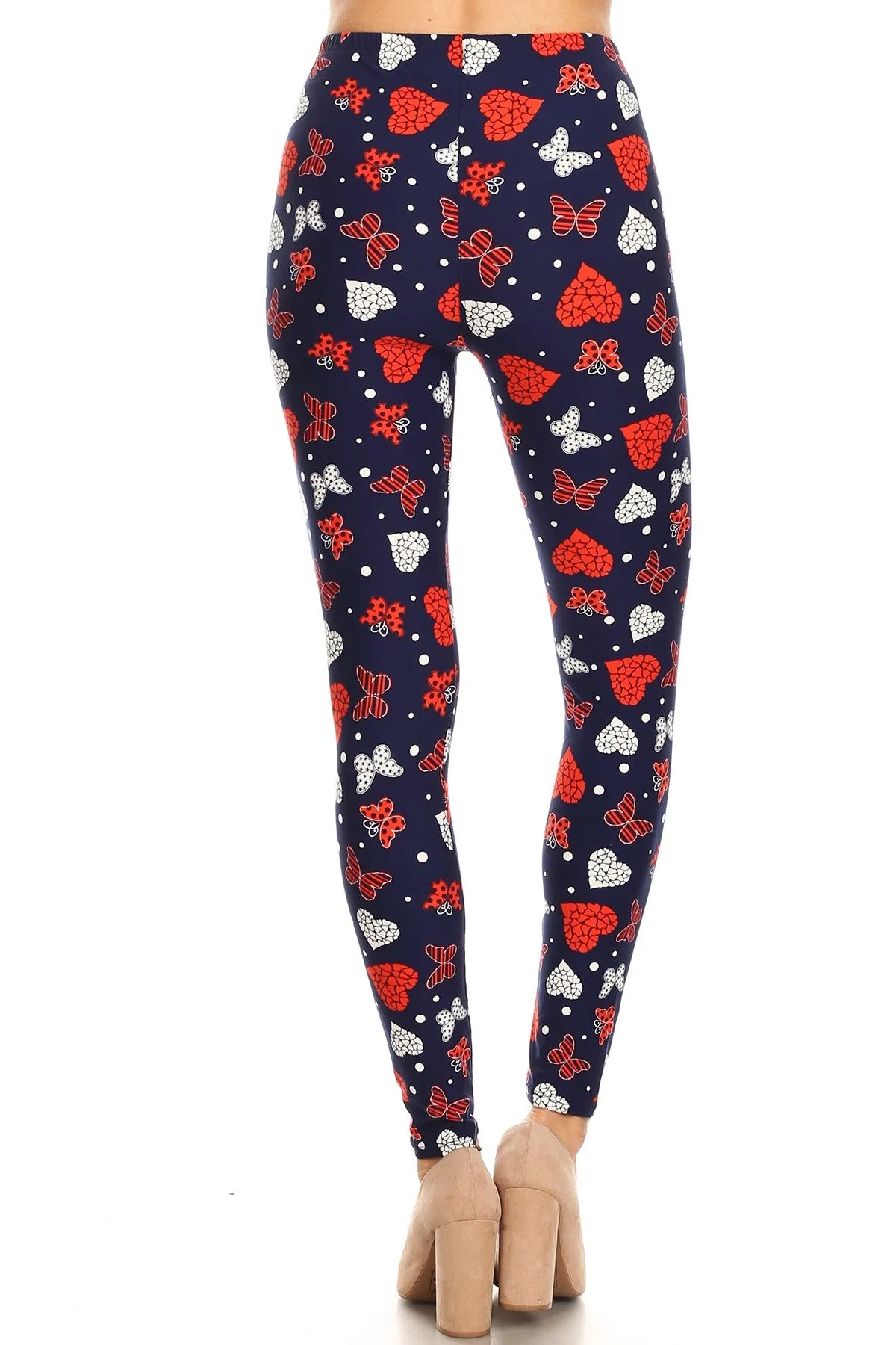 Women's Plus Heart Butterfly Pattern Printed Leggings