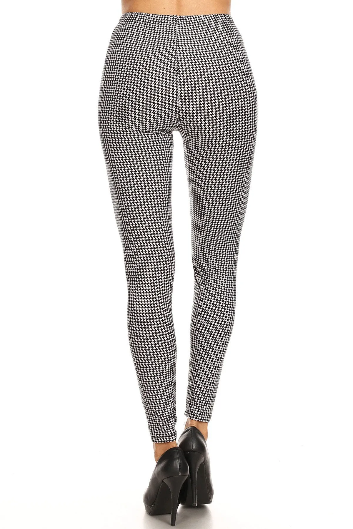 Women's Plus Hound Tooth Pattern Printed Leggings