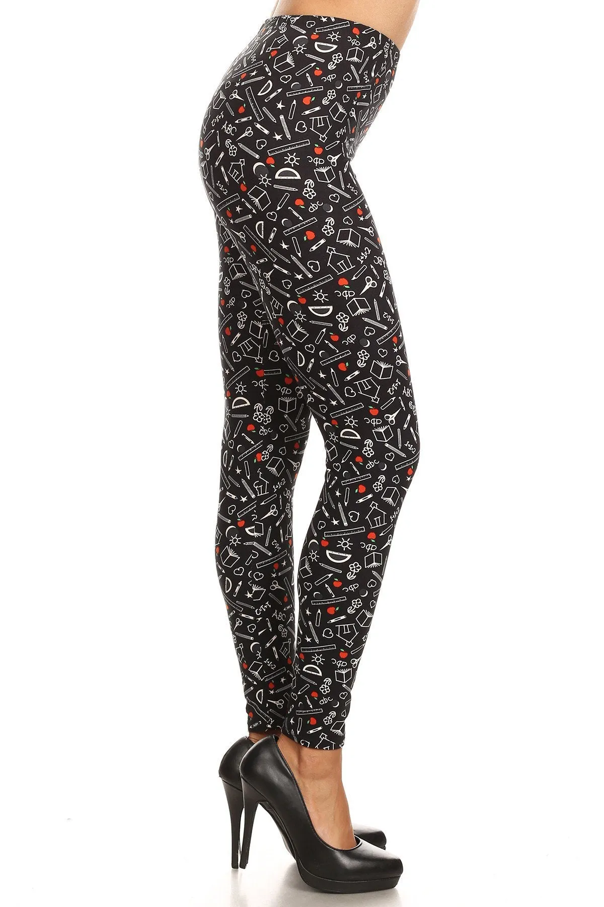 Women's Plus School Supplies Pattern Printed Leggings