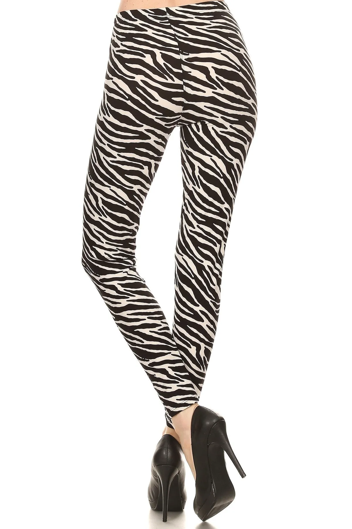 Women's Plus Zebra Animal Skin Full Length Pattern Printed Leggings