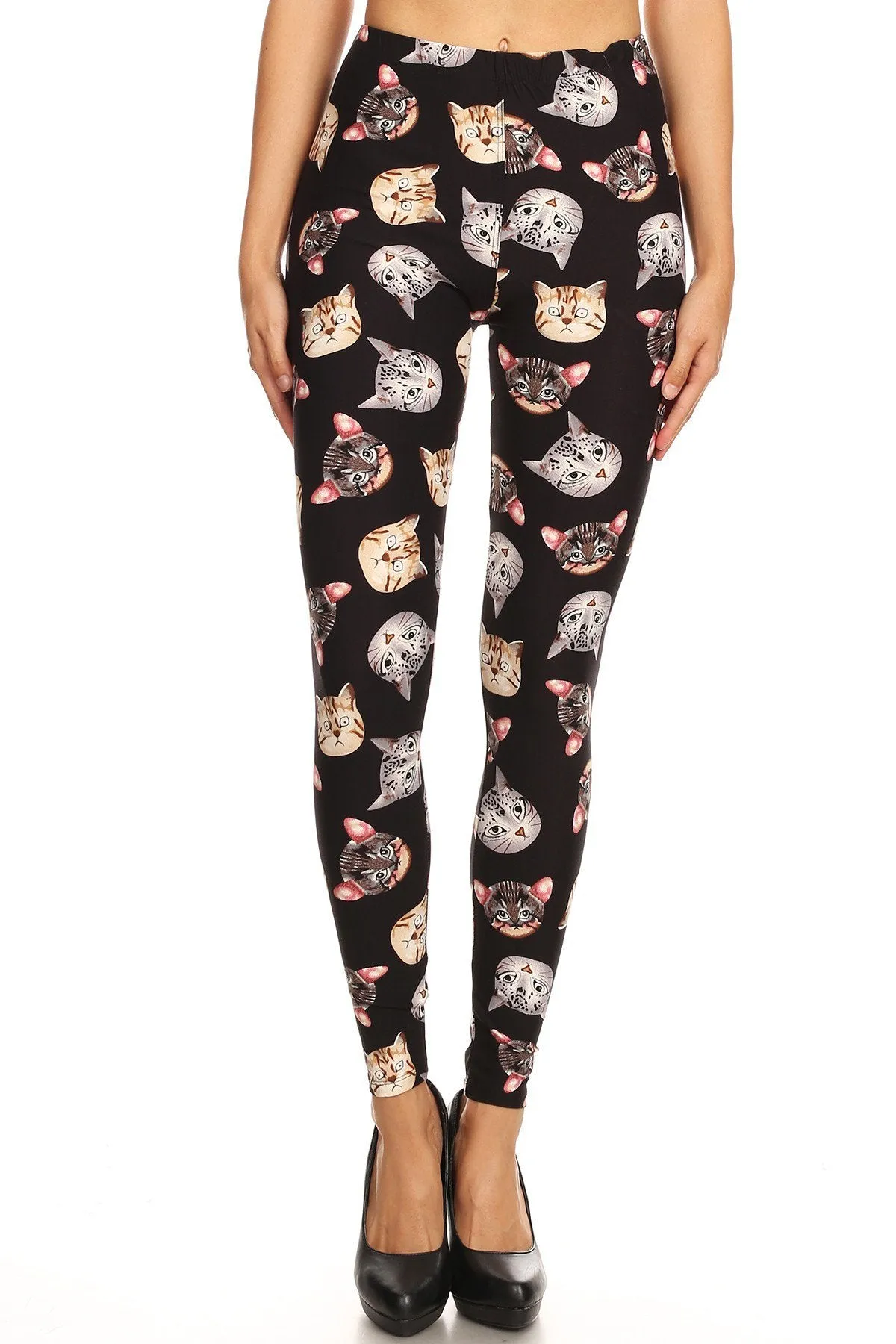 Women's Regular Allove Cat Faces Pattern Printed Leggings