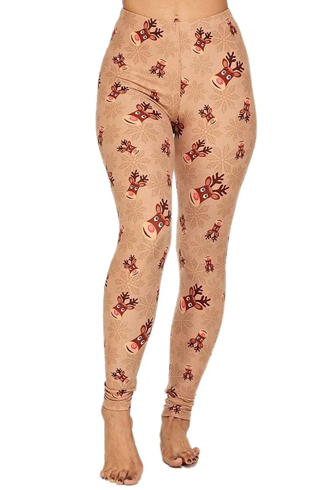 Women's Regular Christmas Deer Pattern Printed Leggings