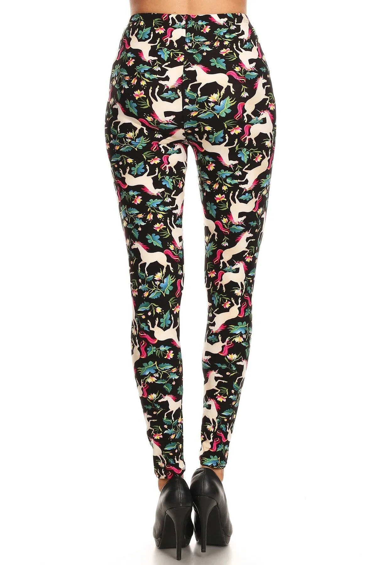 Women's Regular Unicorn Horse Flower Pattern Printed Leggings