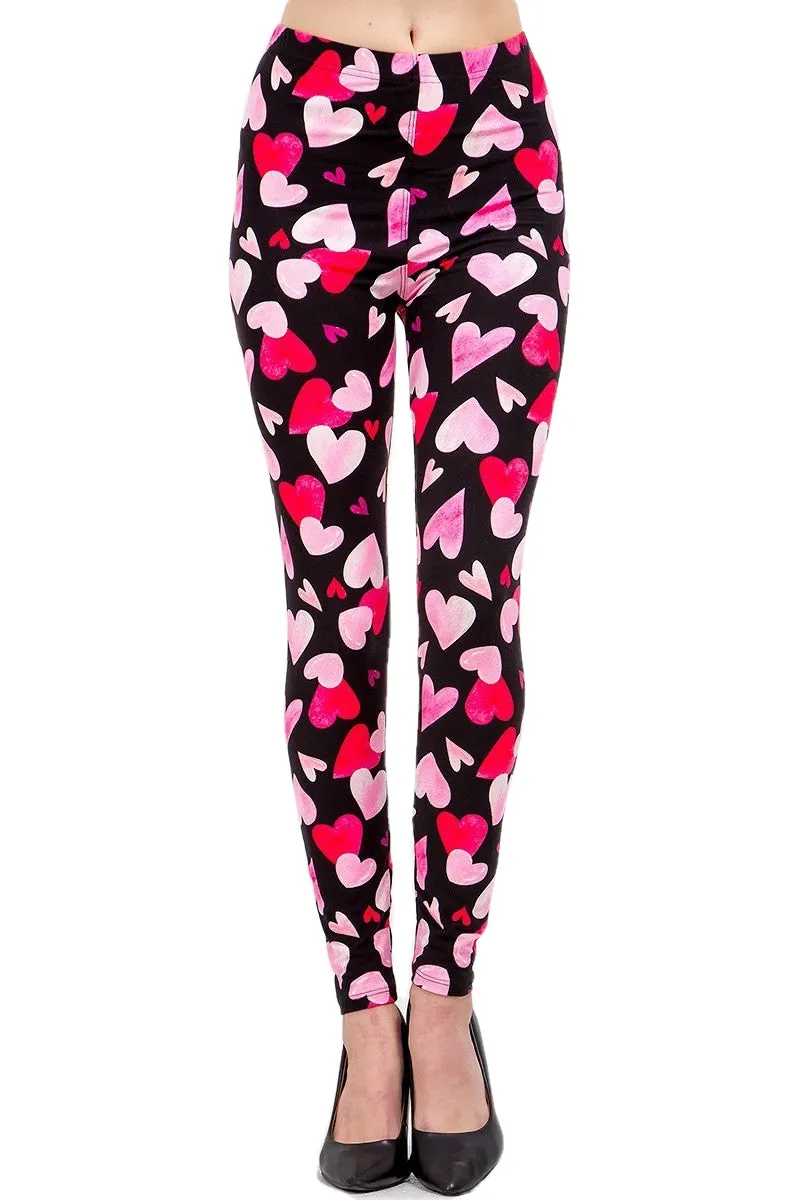 Women's Regular Valentine Big Red Heart Pattern Printed Leggings