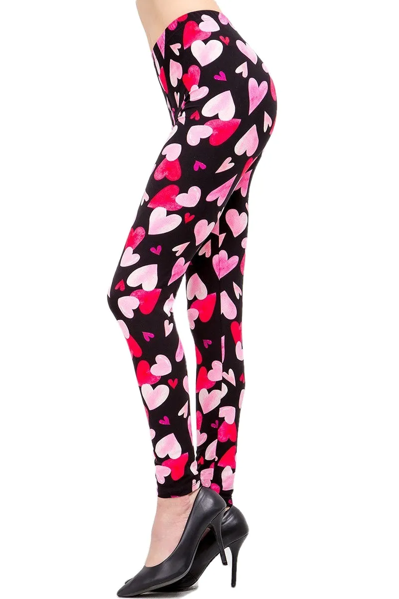 Women's Regular Valentine Big Red Heart Pattern Printed Leggings