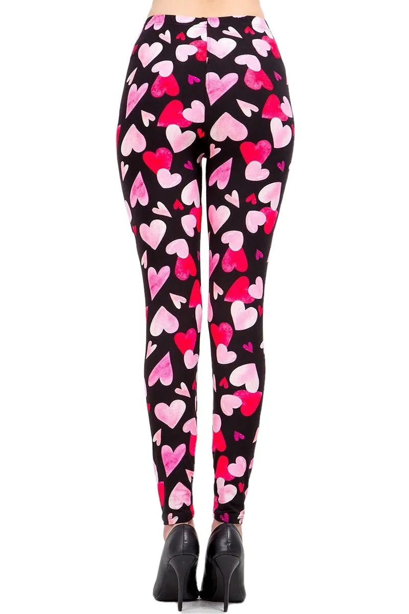 Women's Regular Valentine Big Red Heart Pattern Printed Leggings