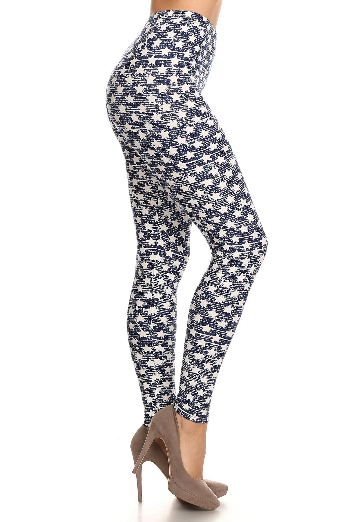 Women's Regular White Little Stars Faded Pattern Printed Leggings