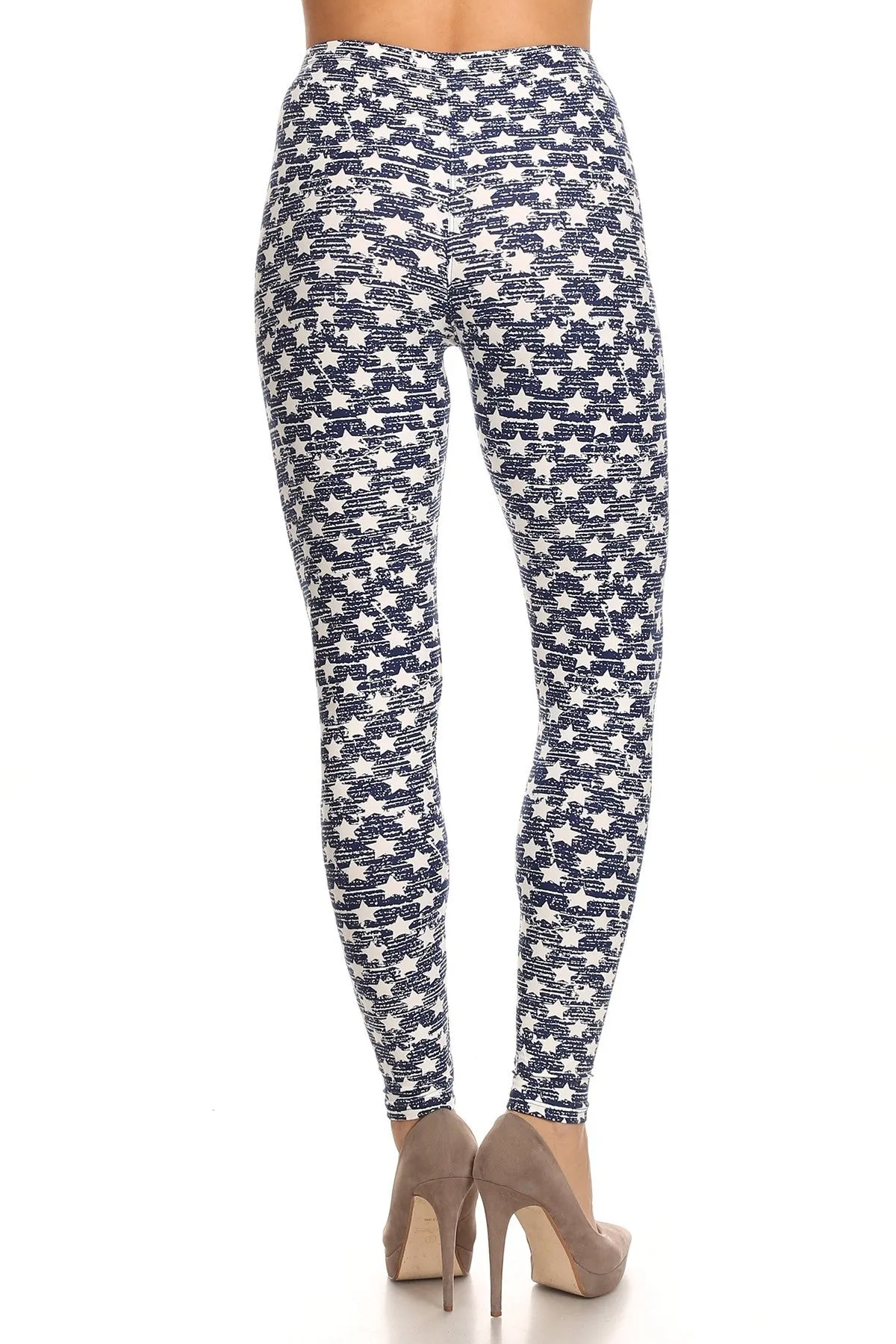 Women's Regular White Little Stars Faded Pattern Printed Leggings