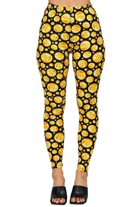 Women's Regular Yellow Bitcoin Pattern Printed Leggings