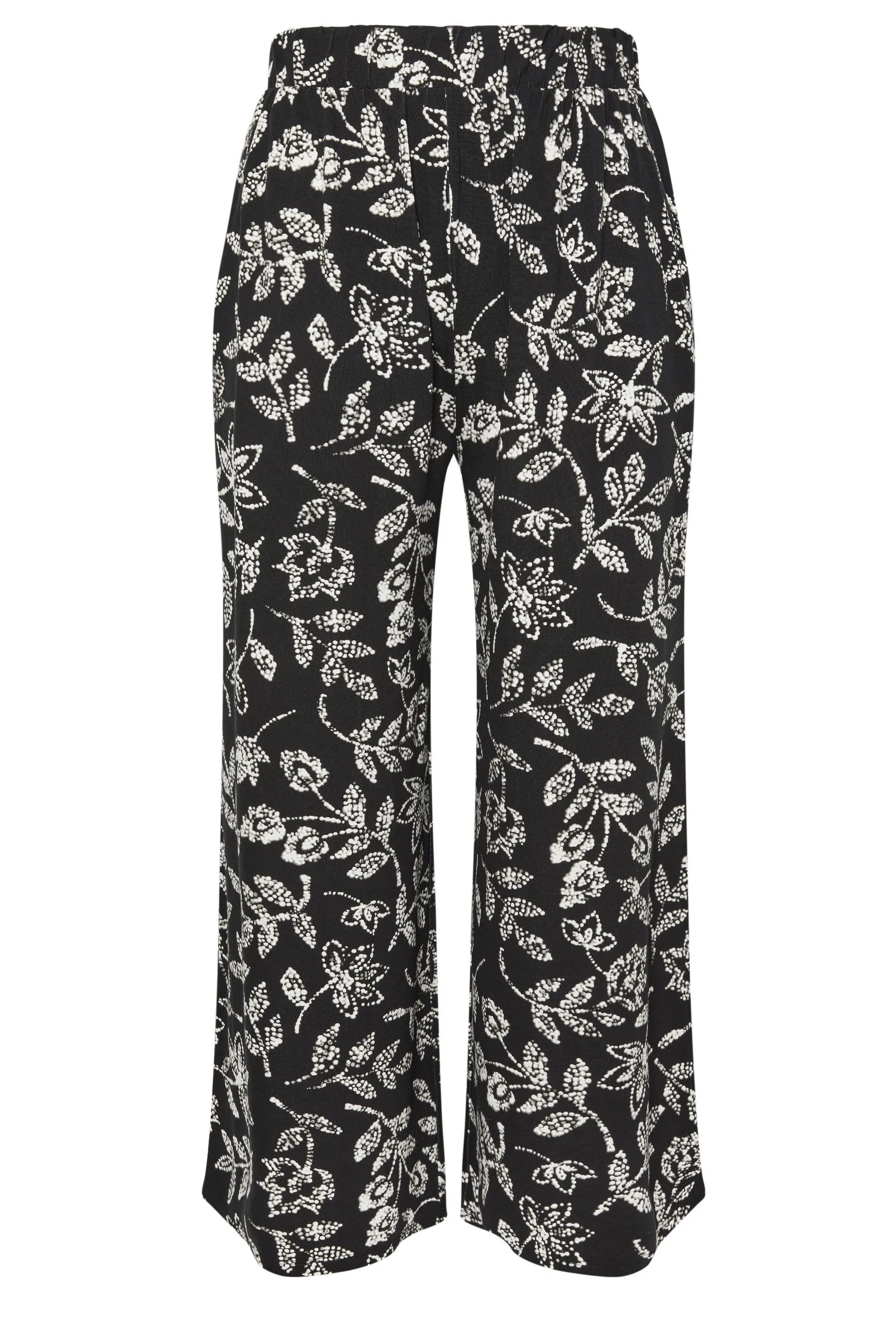 YOURS Curve Black Vine Print Wide Leg Jersey Trousers