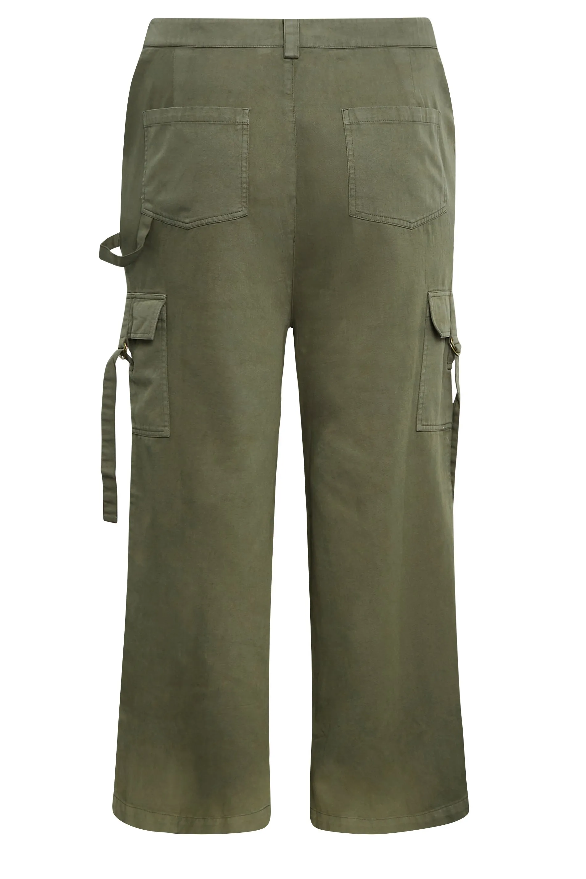 YOURS Curve Khaki Green Wide Leg Twill Cargo Trousers